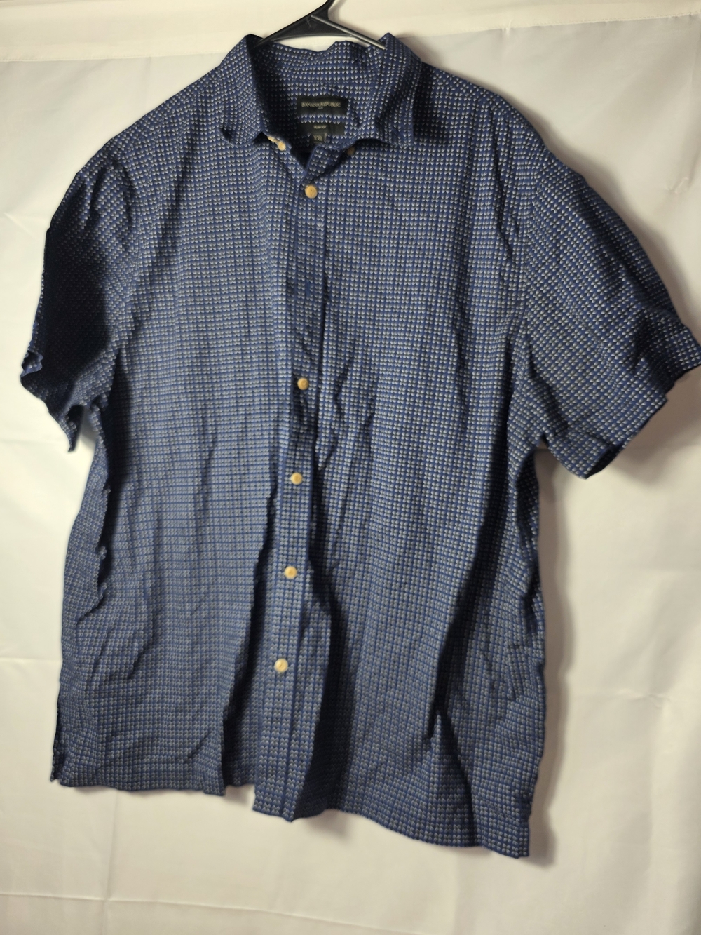 Banana Republic Blue Microcheck Short-Sleeve Button-Down Shirt XXL Casual